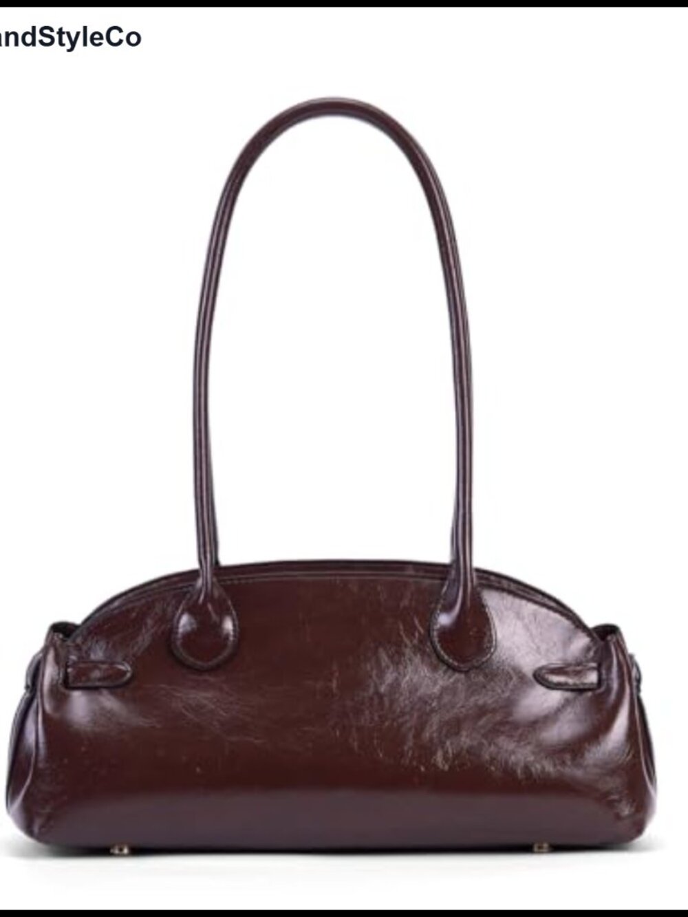Vintage Shoulder Bag - Glossy Faux Leather Top Handle Purse, Elegant Retro